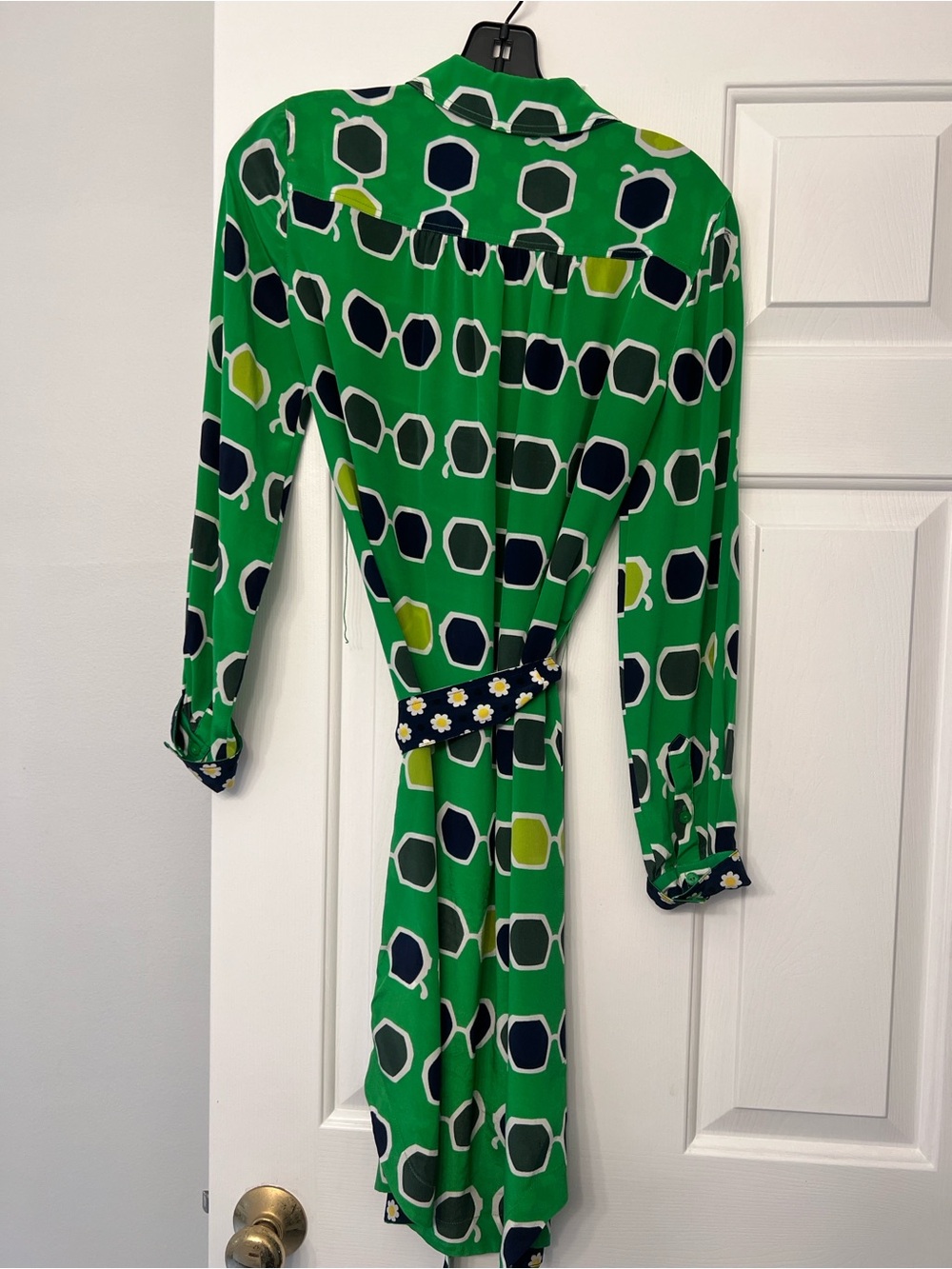 Trina Turk Green Geometric Print Long Sleeve Wrap Dress
